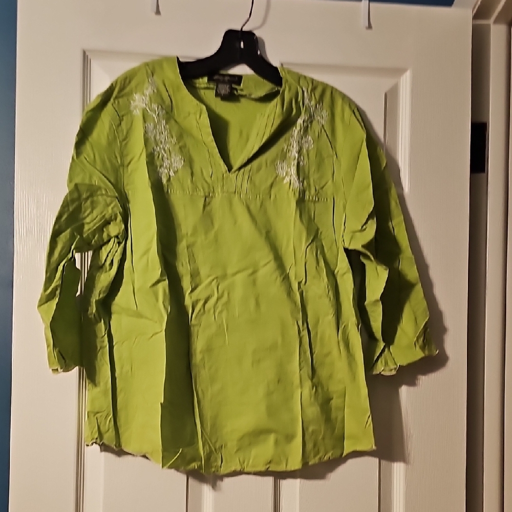 Green Embroidered Women's Top